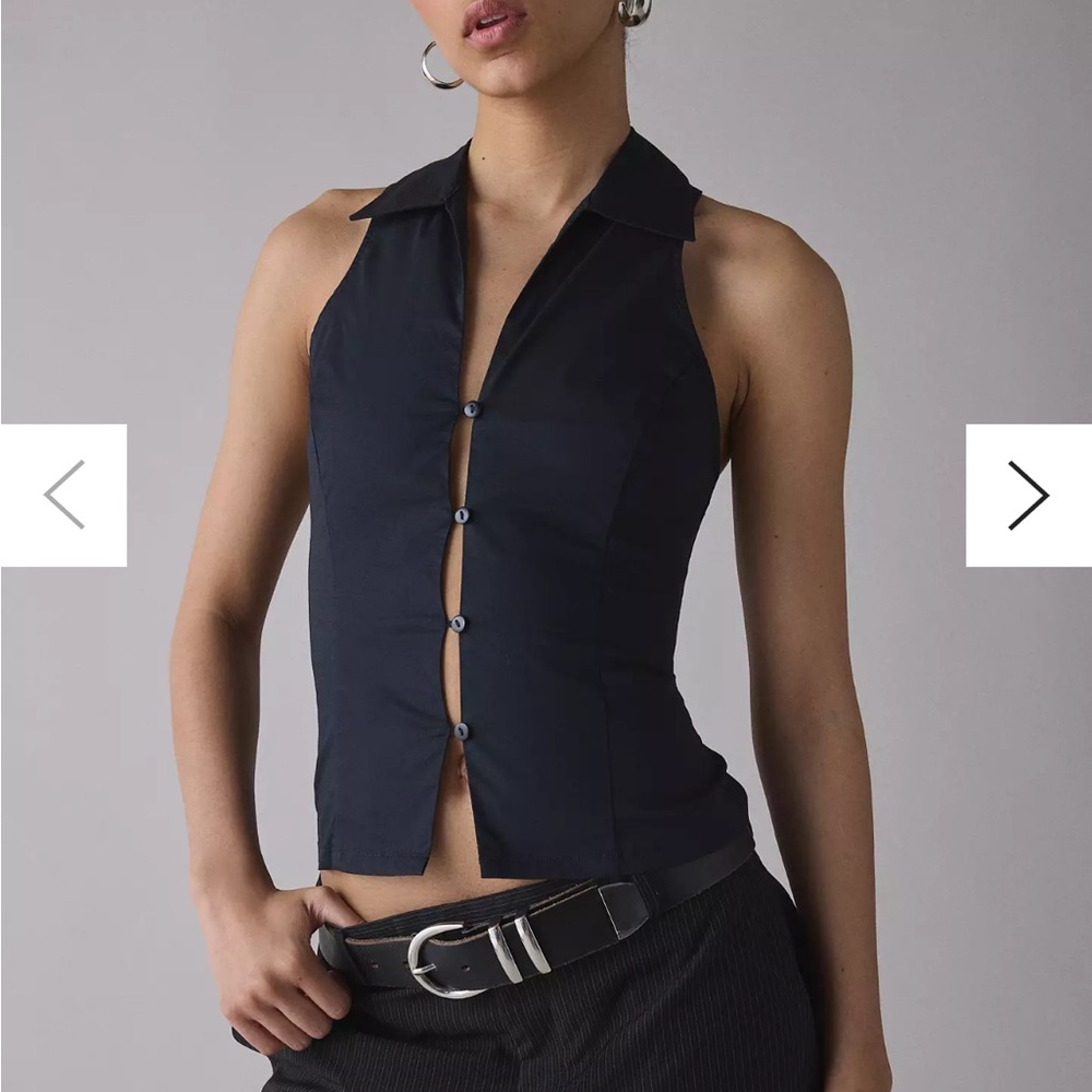 Urban Outfitters UO Party Girl Cotton-Blend Button Down Sleeveless Shirt